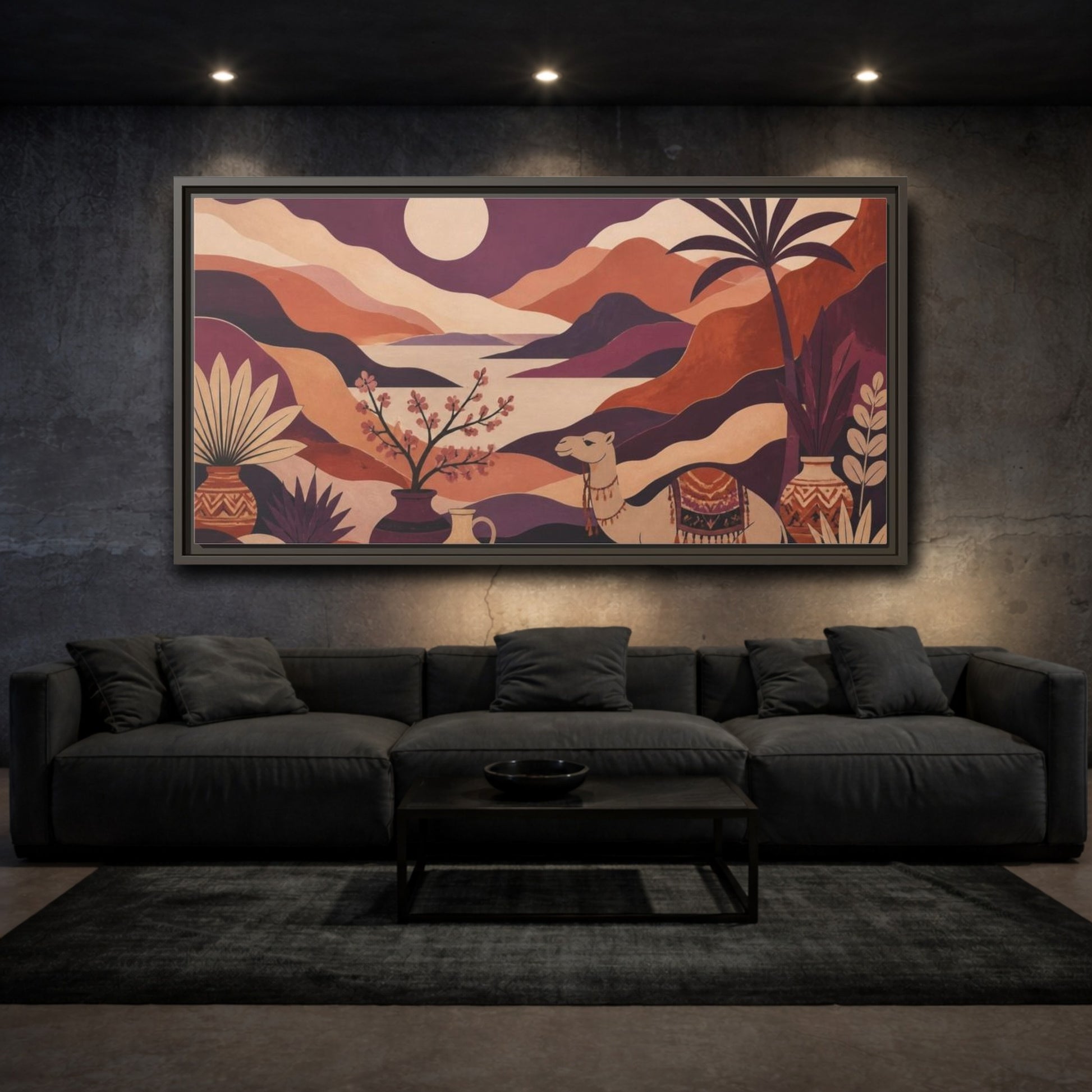 Mockup 3. Boho Camel Valley shown as framed canvas print