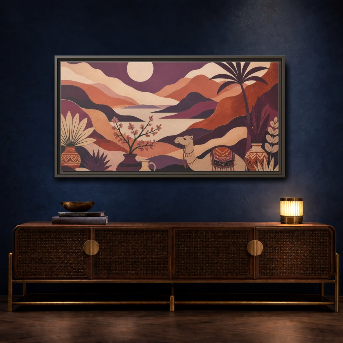 Mockup 4. Boho Camel Valley shown as framed canvas print
