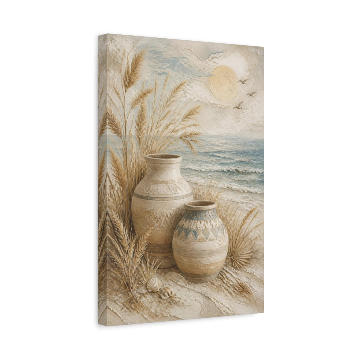 Side Mockup 4. Boho Coastal Clay Vases shown as canvas print