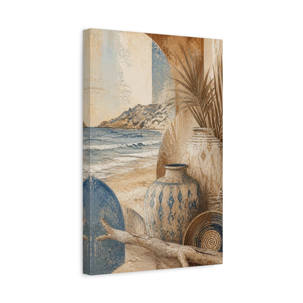 Side Mockup 4. Boho Coastal Clay Vases shown as canvas print