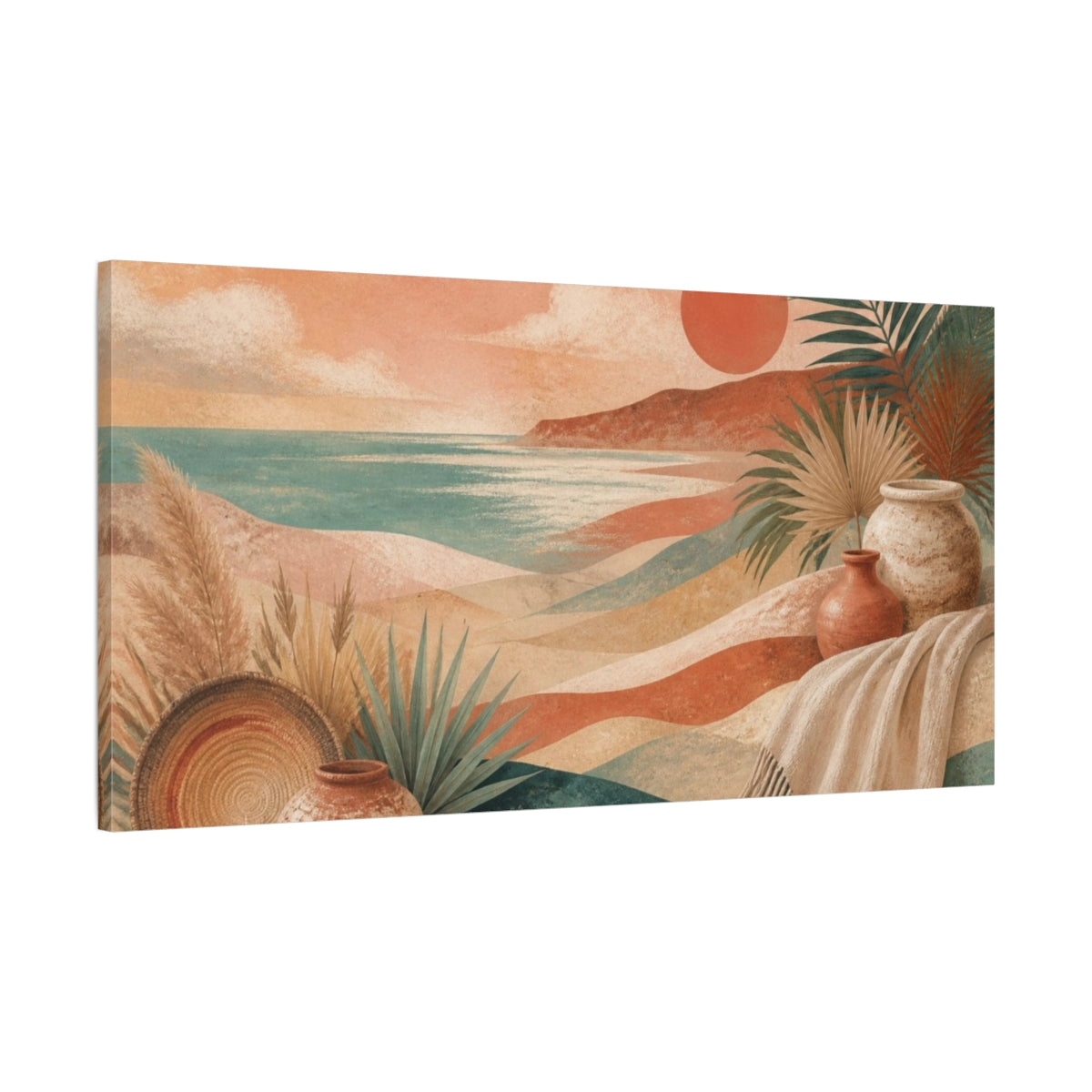 Main Mockup. Boho Coastal Dunes shown as canvas print