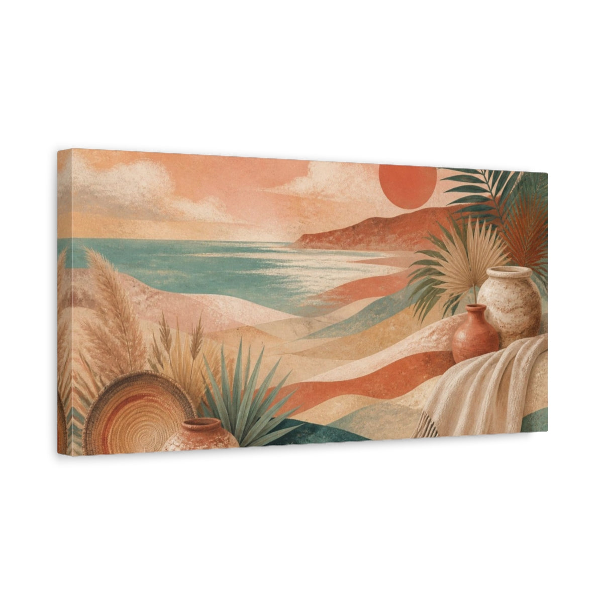 Side Mockup 3. Boho Coastal Dunes shown as canvas print