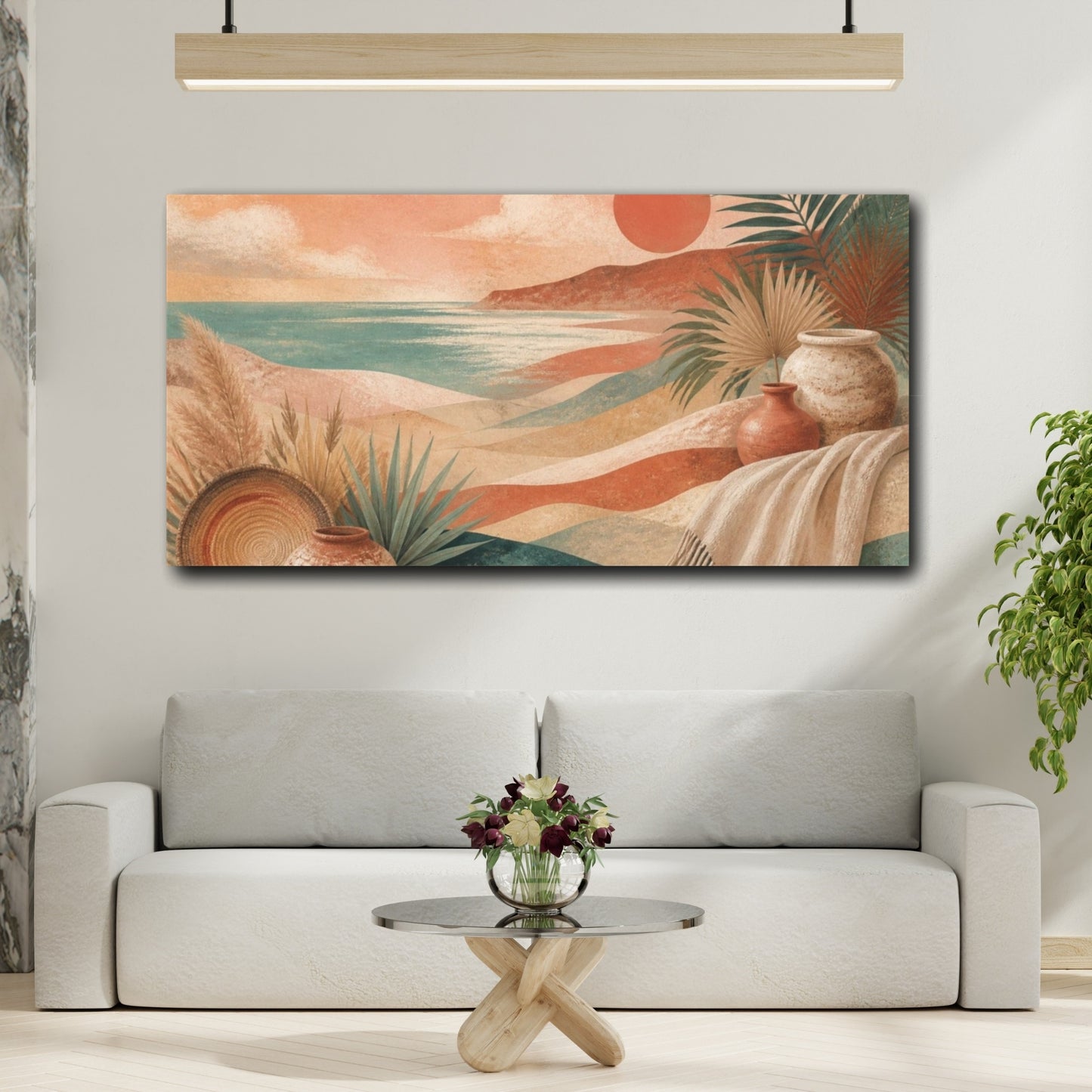 Mockup 2. Boho Coastal Dunes shown as canvas print