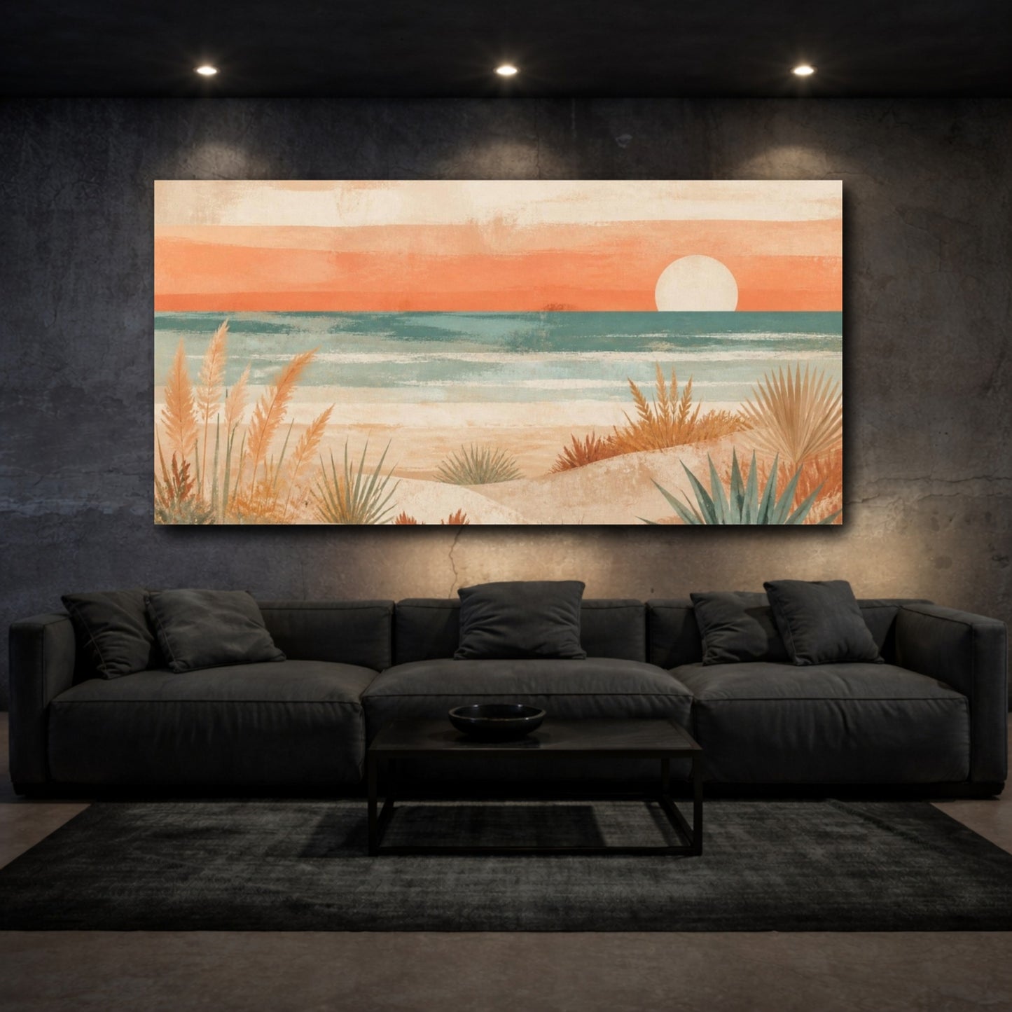 Mockup 3. Boho Coastal Dunes shown as canvas print