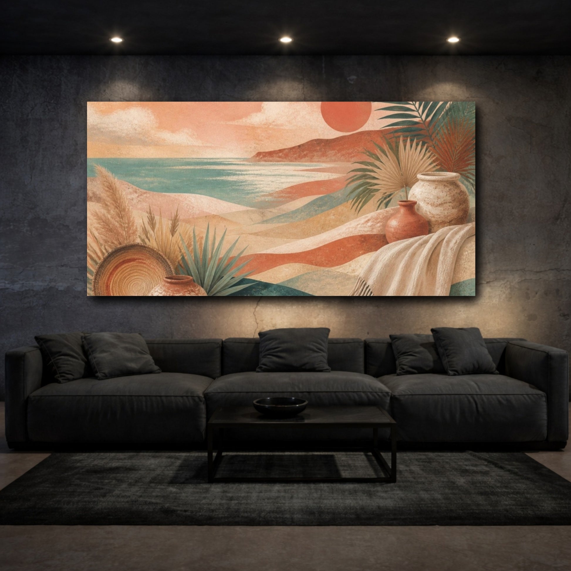 Mockup 3. Boho Coastal Dunes shown as canvas print