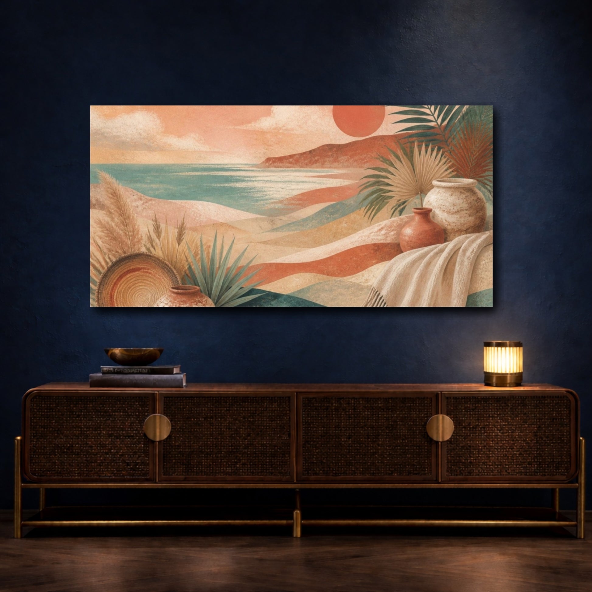 Mockup 4. Boho Coastal Dunes shown as canvas print