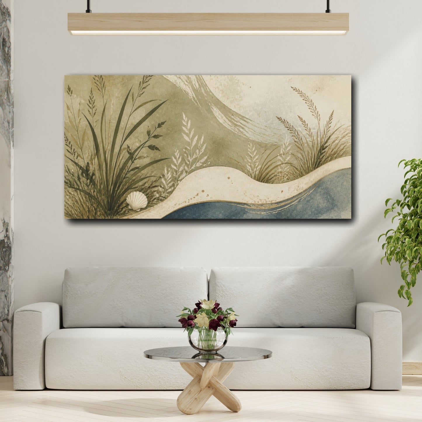 Mockup 2. Boho Coastal Grasses shown as canvas print
