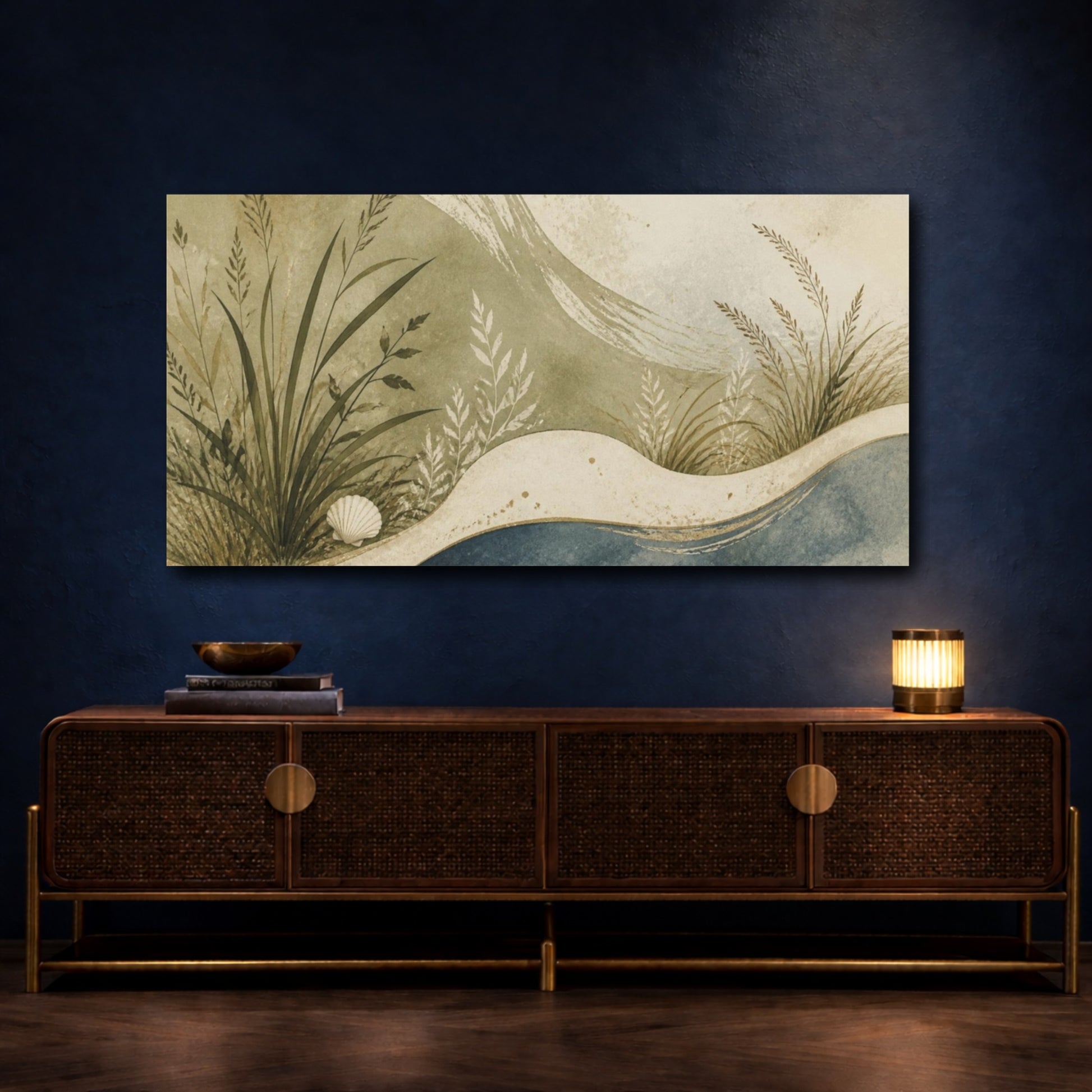 Mockup 4. Boho Coastal Grasses shown as canvas print