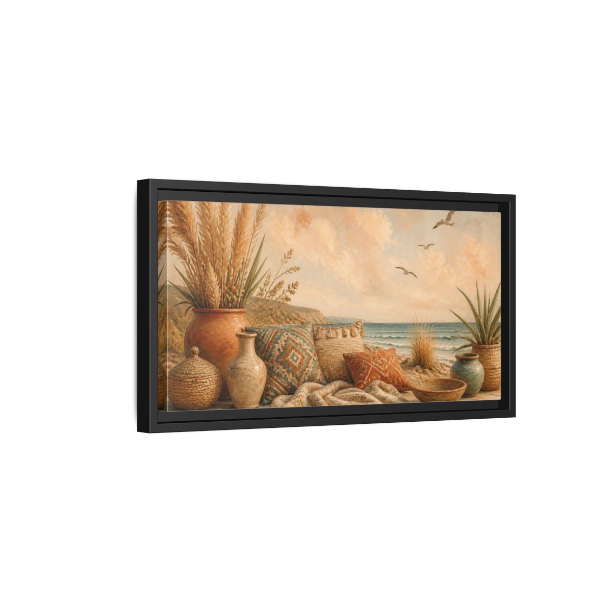 Side Mockup 8. Boho Coastal Seascape shown as framed canvas print