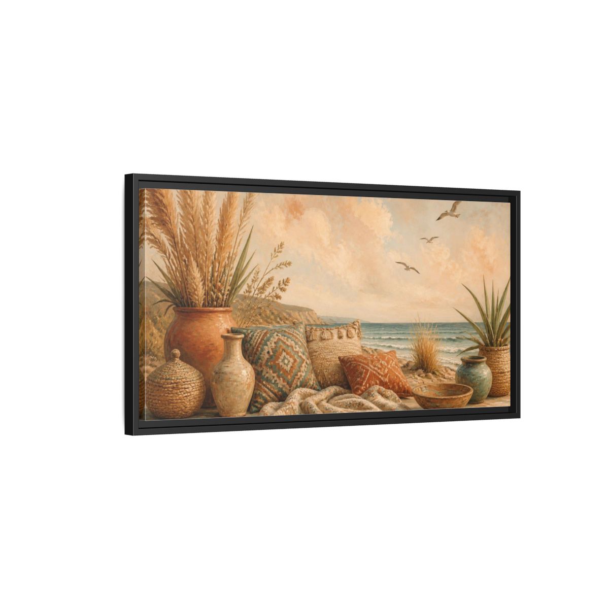Side Mockup 2. Boho Coastal Seascape shown as framed canvas print