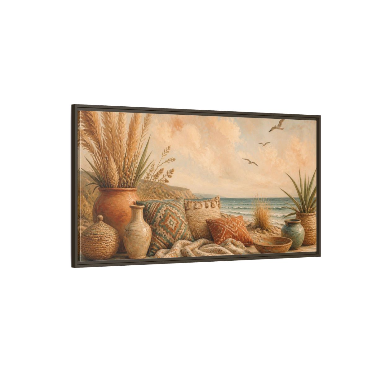 Side Mockup 4. Boho Coastal Seascape shown as framed canvas print