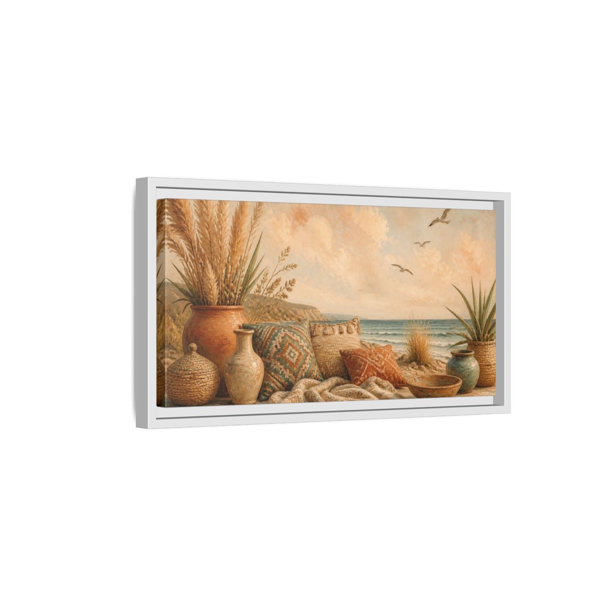 Side Mockup 6. Boho Coastal Seascape shown as framed canvas print