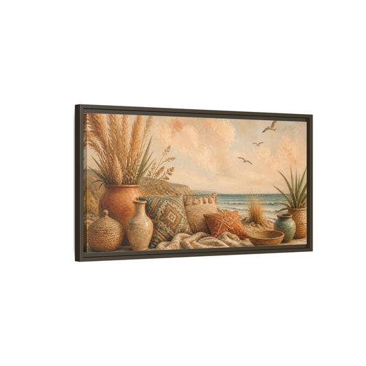 Main Mockup. Boho Coastal Seascape shown as framed canvas print