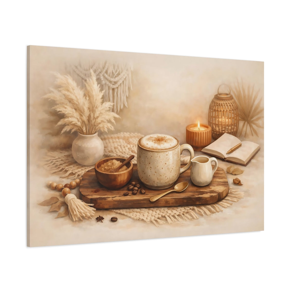 Boho Coffee Time shown as stretched canvas wall art
