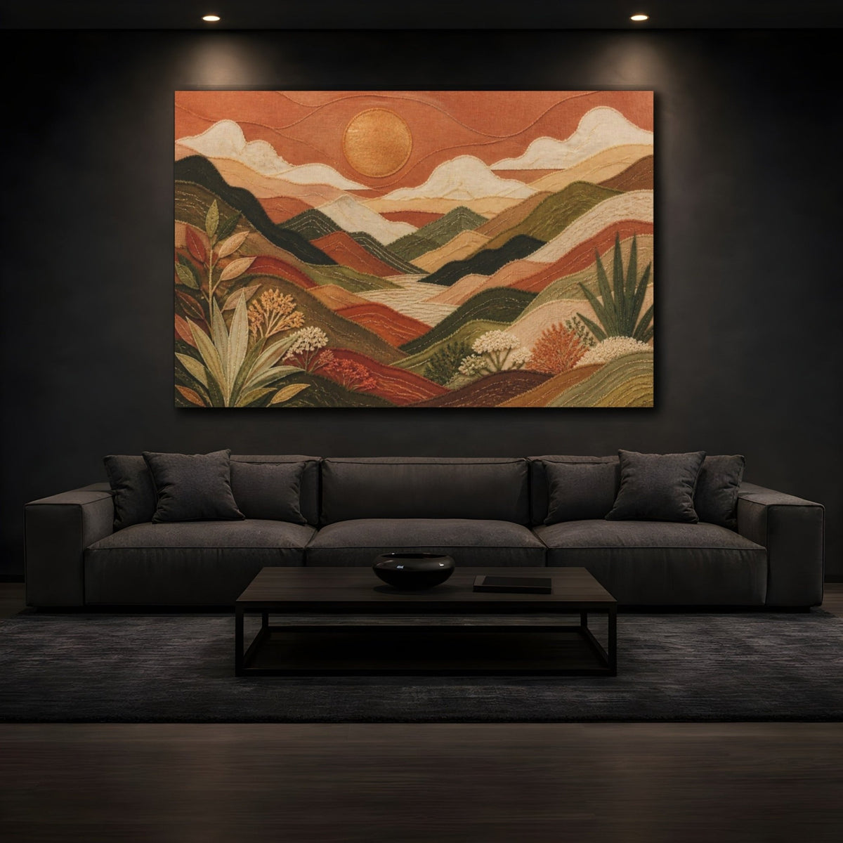 Boho Copper Mountain Valley Canvas Print – Living Room, Above Couch - YesArtYes