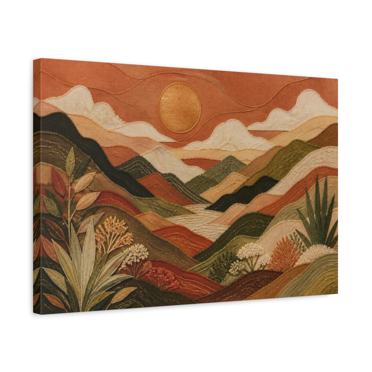 Side Mockup 3. Boho Copper Mountain Valley shown as canvas print