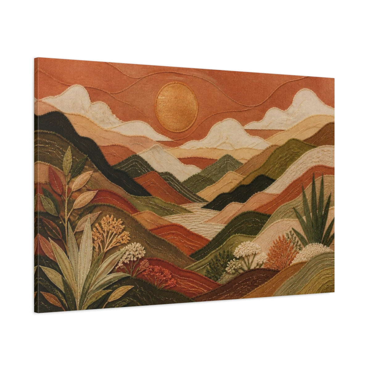 Side Mockup 1. Boho Copper Mountain Valley shown as canvas print