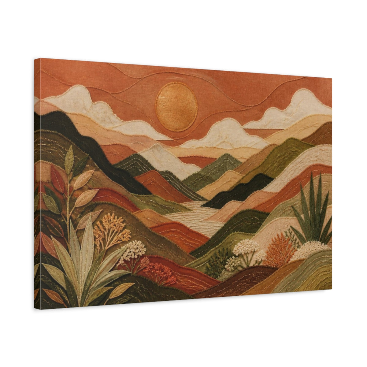 Side Mockup 2. Boho Copper Mountain Valley shown as canvas print