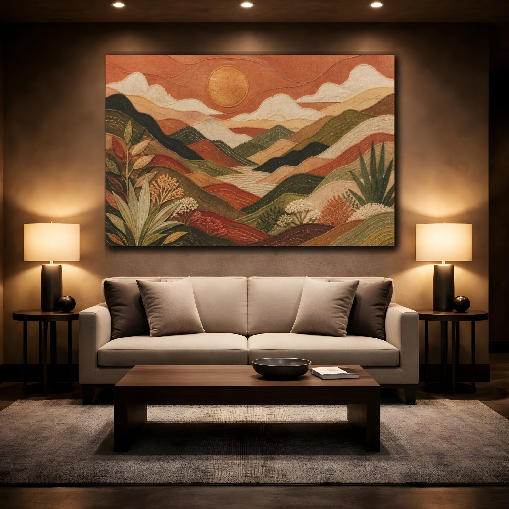 Mockup 2. Boho Copper Mountain Valley shown as canvas print