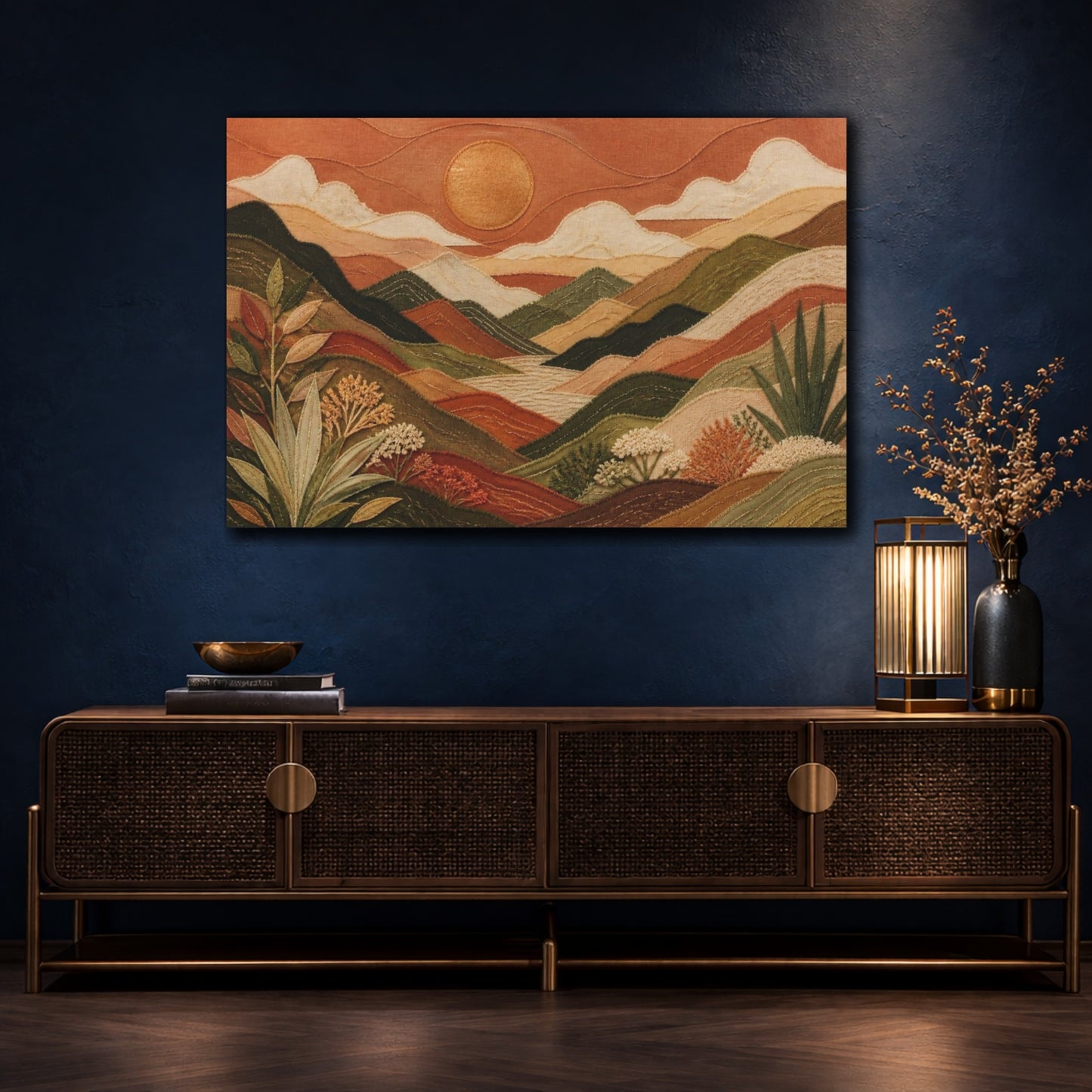 Mockup 4. Boho Copper Mountain Valley shown as canvas print
