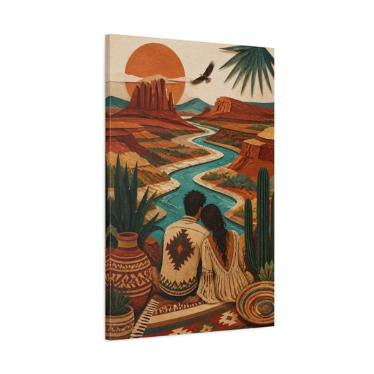 Main Mockup. Boho Couple By River shown as canvas print