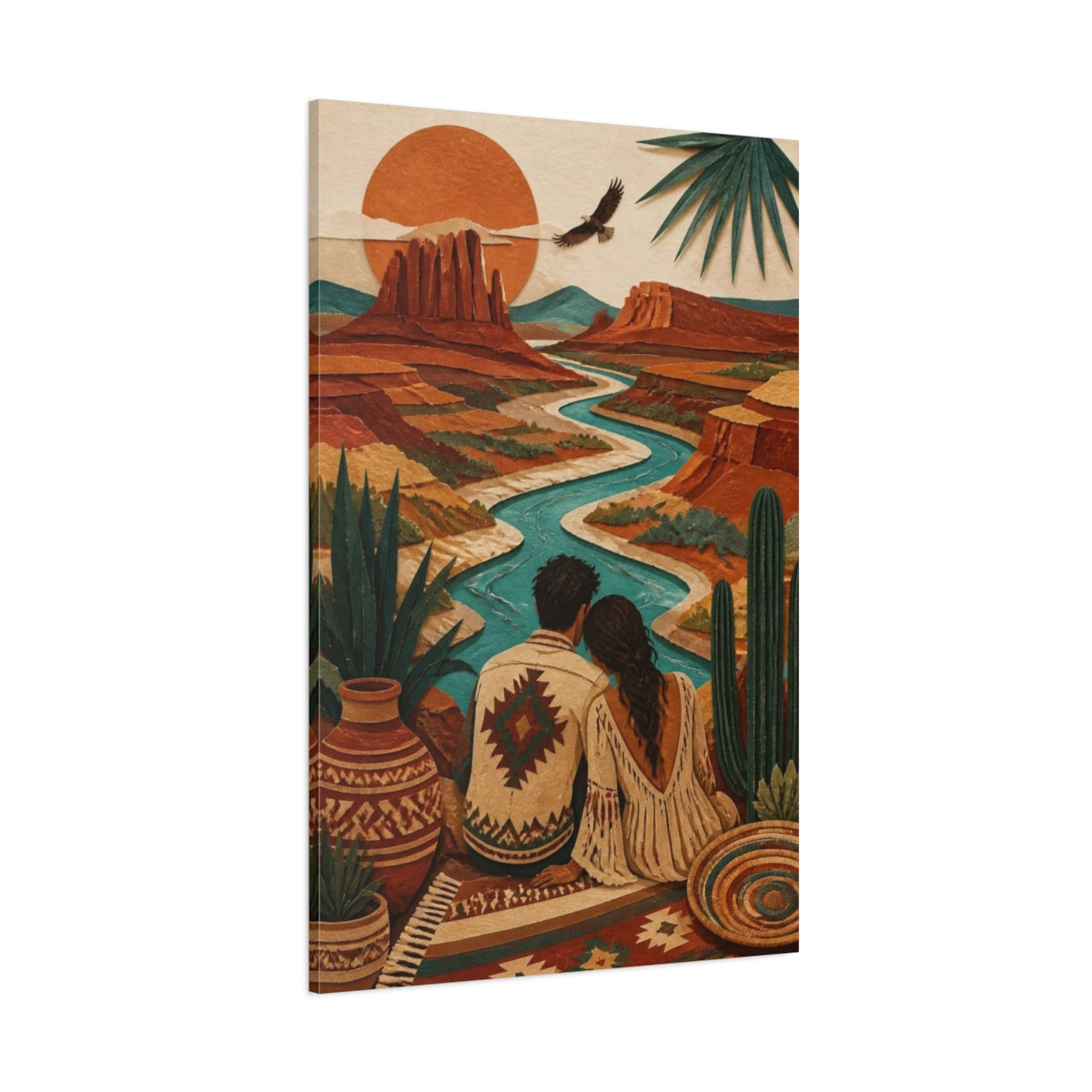 Side Mockup 1. Boho Couple By River shown as canvas print