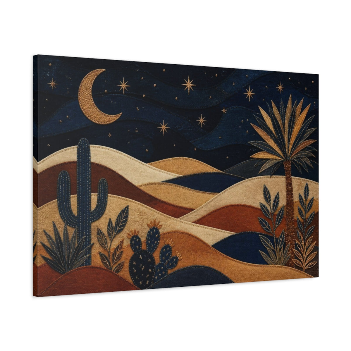 Main Mockup. Boho Crescent Moon Dunes shown as canvas print