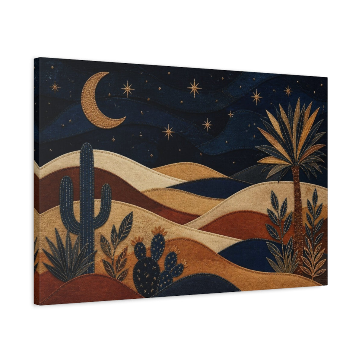 Side Mockup 2. Boho Crescent Moon Dunes shown as canvas print