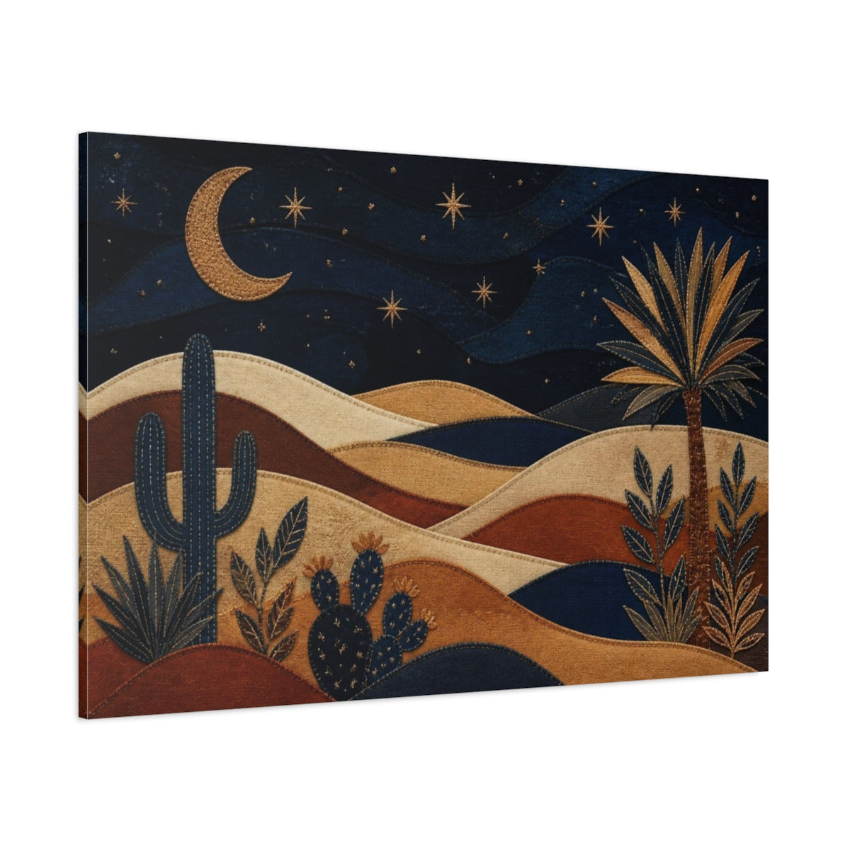 Side Mockup 1. Boho Crescent Moon Dunes shown as canvas print