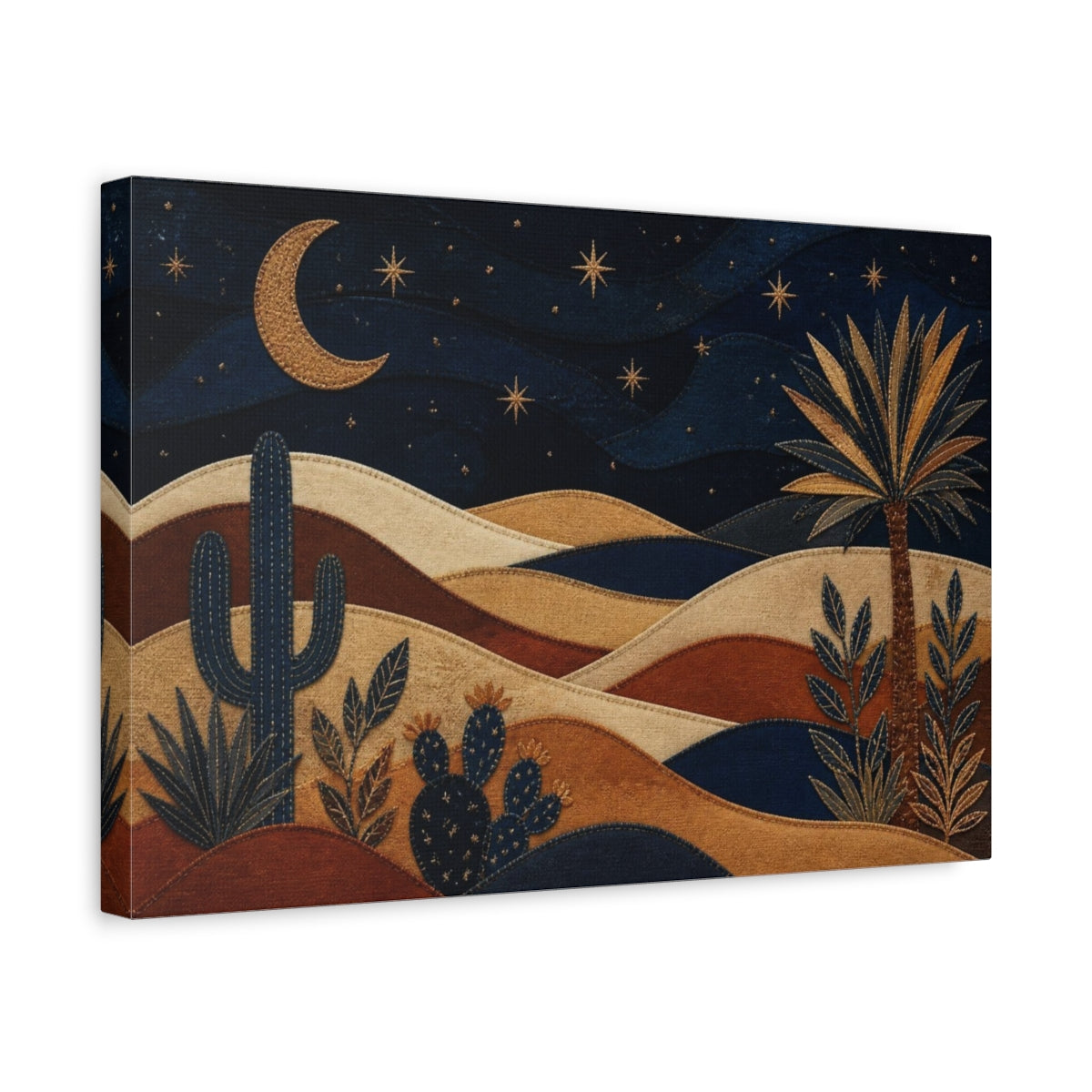 Side Mockup 4. Boho Crescent Moon Dunes shown as canvas print