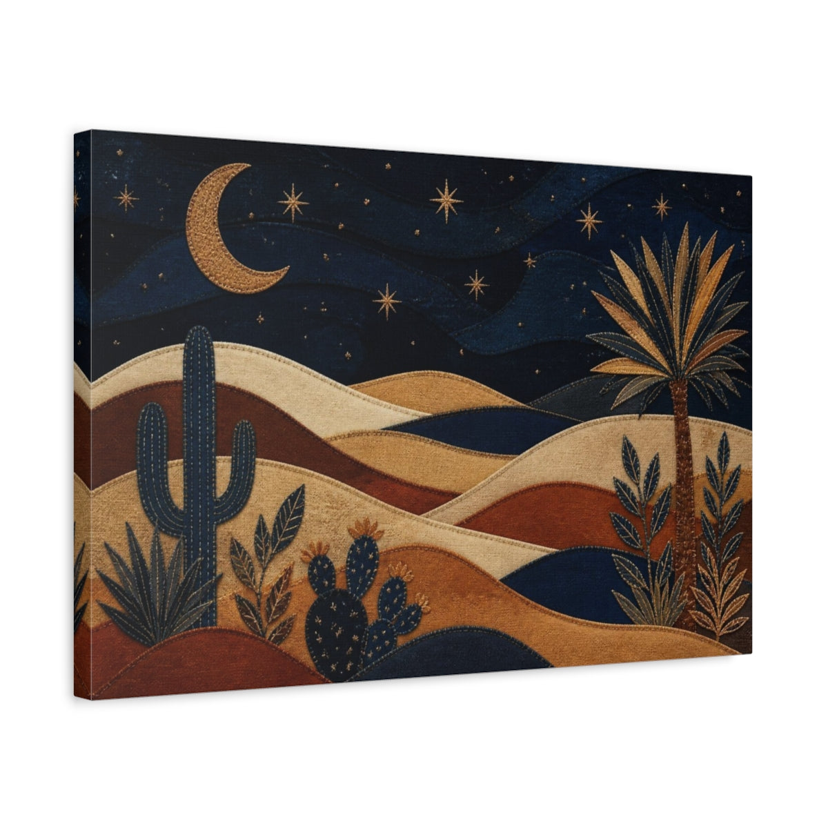 Side Mockup 3. Boho Crescent Moon Dunes shown as canvas print