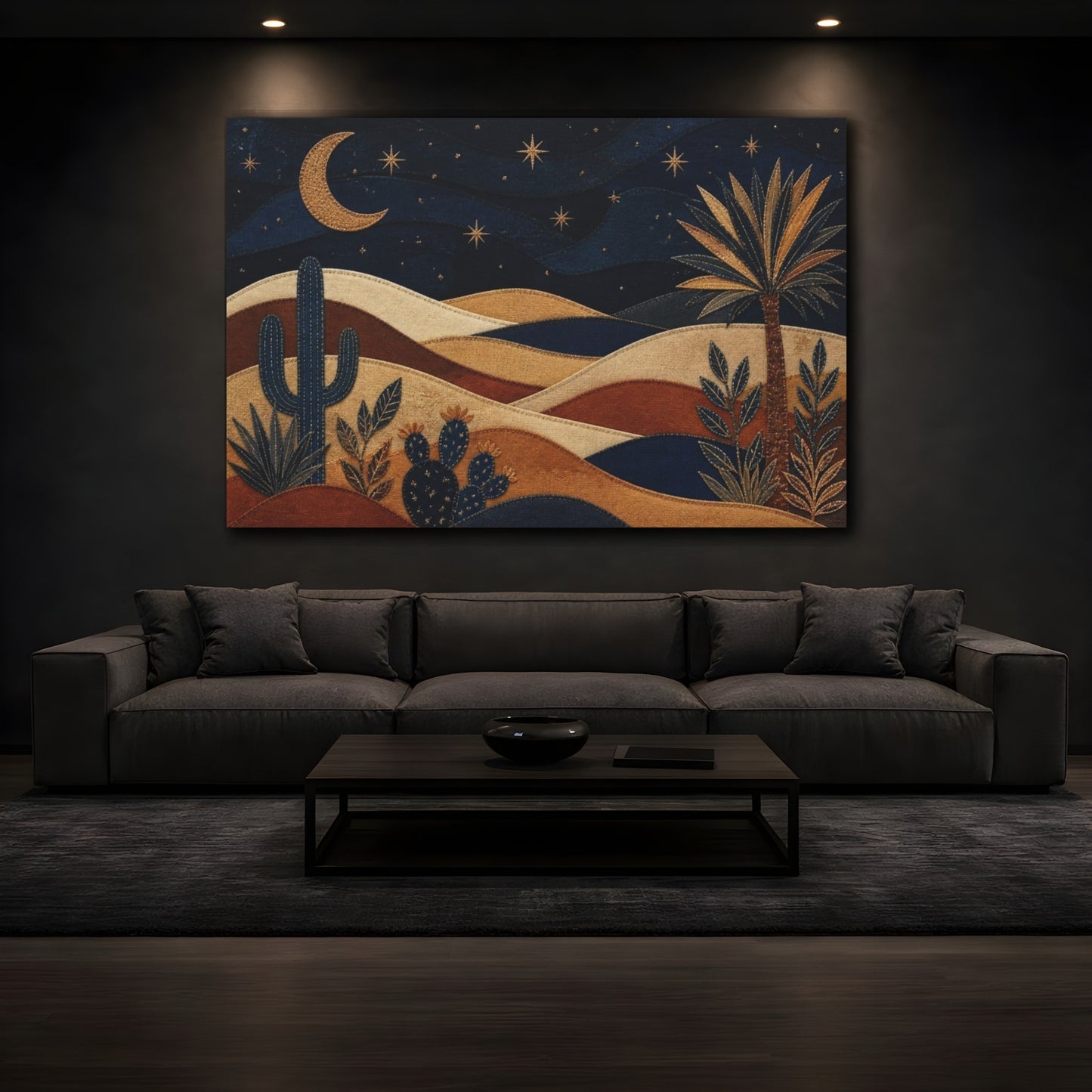 Mockup 3. Boho Crescent Moon Dunes shown as canvas print
