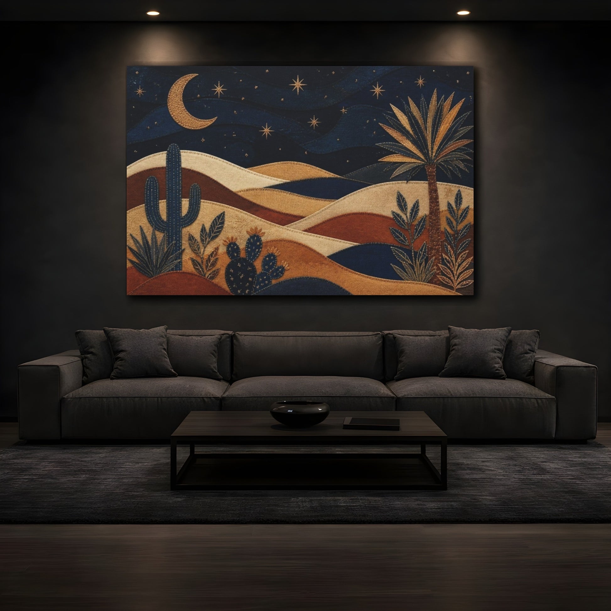 Mockup 3. Boho Crescent Moon Dunes shown as canvas print