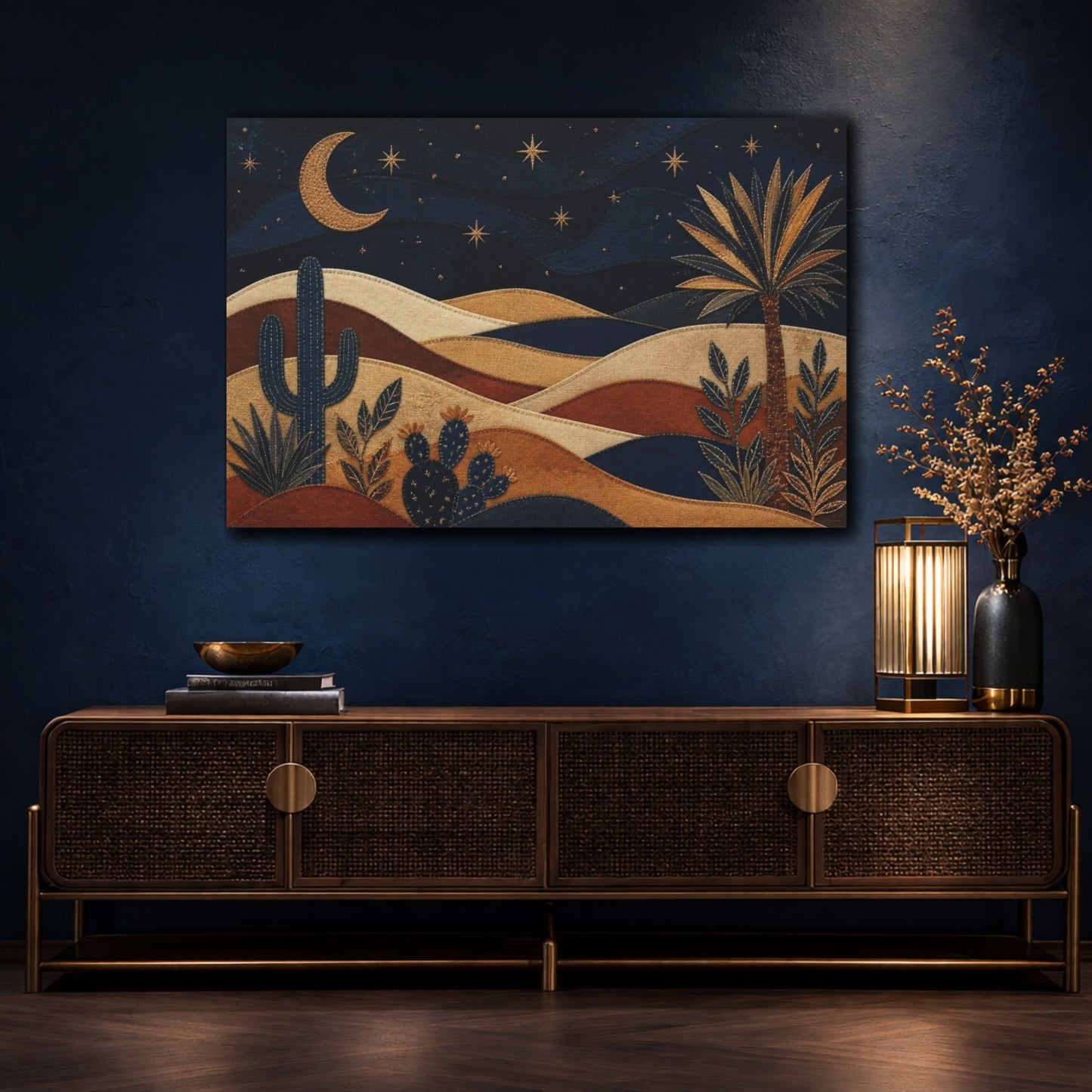 Mockup 4. Boho Crescent Moon Dunes shown as canvas print