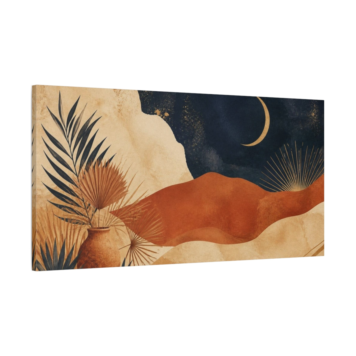 Main Mockup. Boho Crescent Moon Scene shown as canvas print