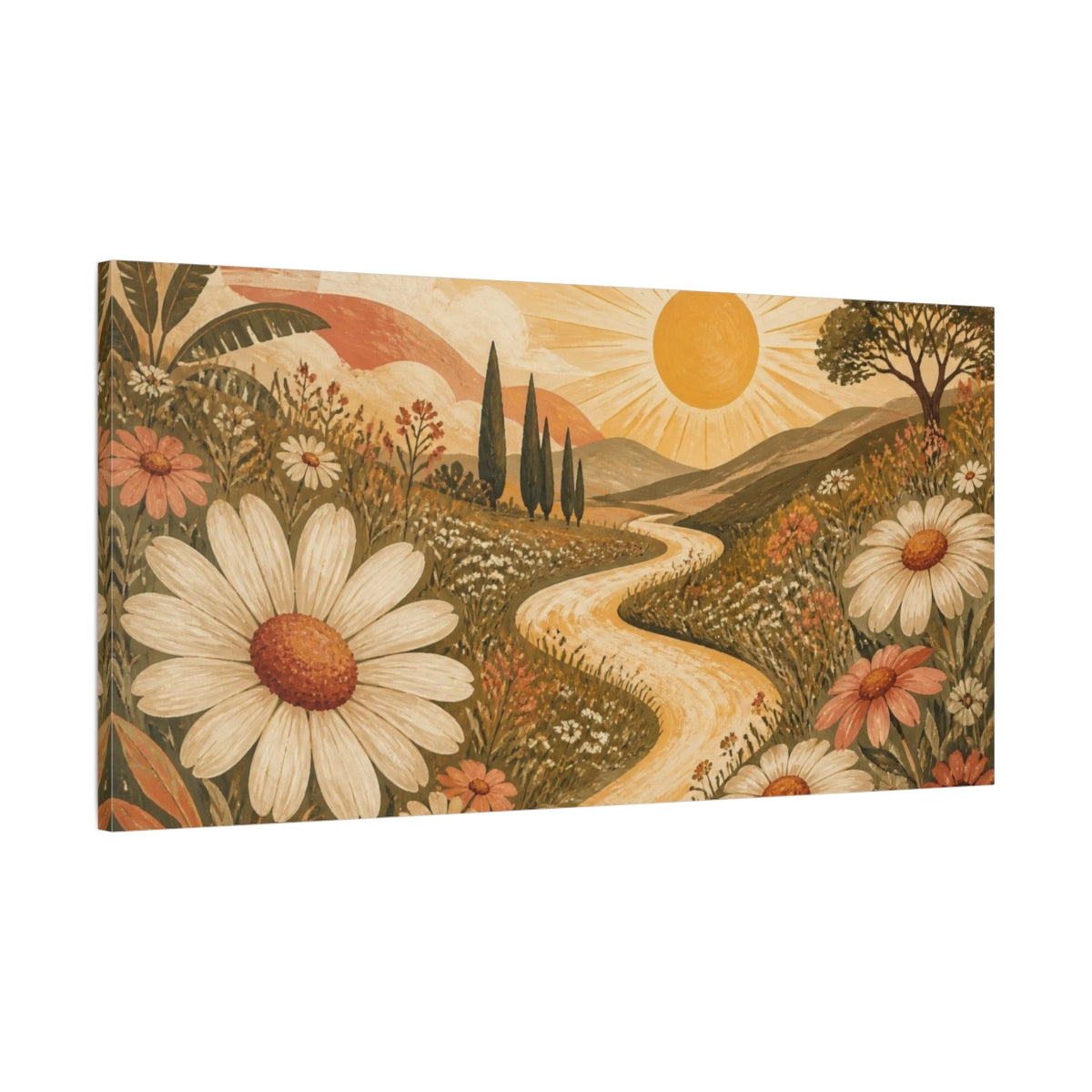 Main Mockup. Boho Daisy Sun Meadow shown as canvas print