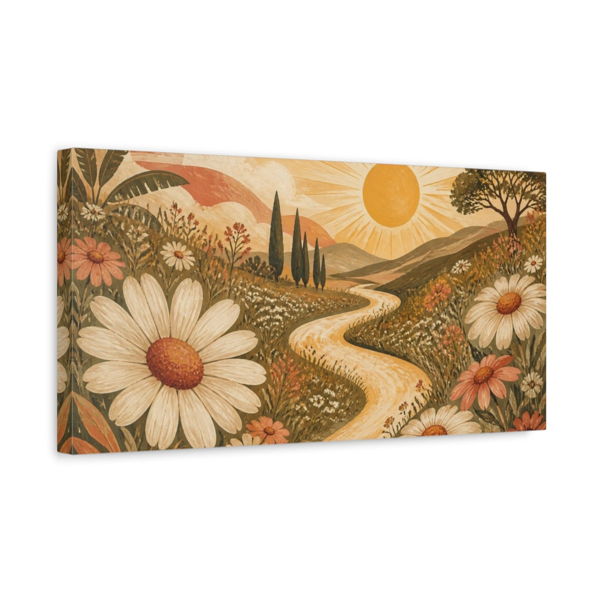 Side Mockup 3. Boho Daisy Sun Meadow shown as canvas print