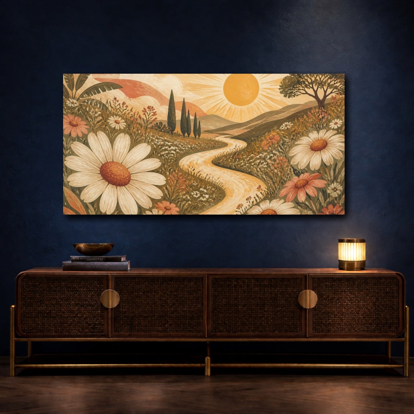 Mockup 4. Boho Daisy Sun Meadow shown as canvas print