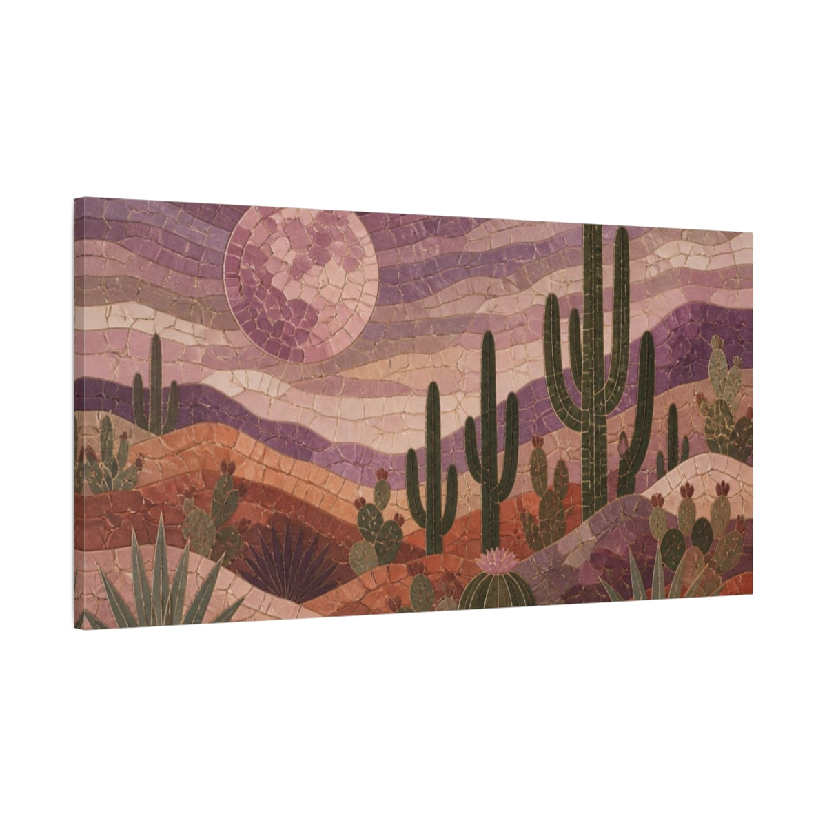 Main Mockup. Boho Desert Cacti Mosaic shown as canvas print