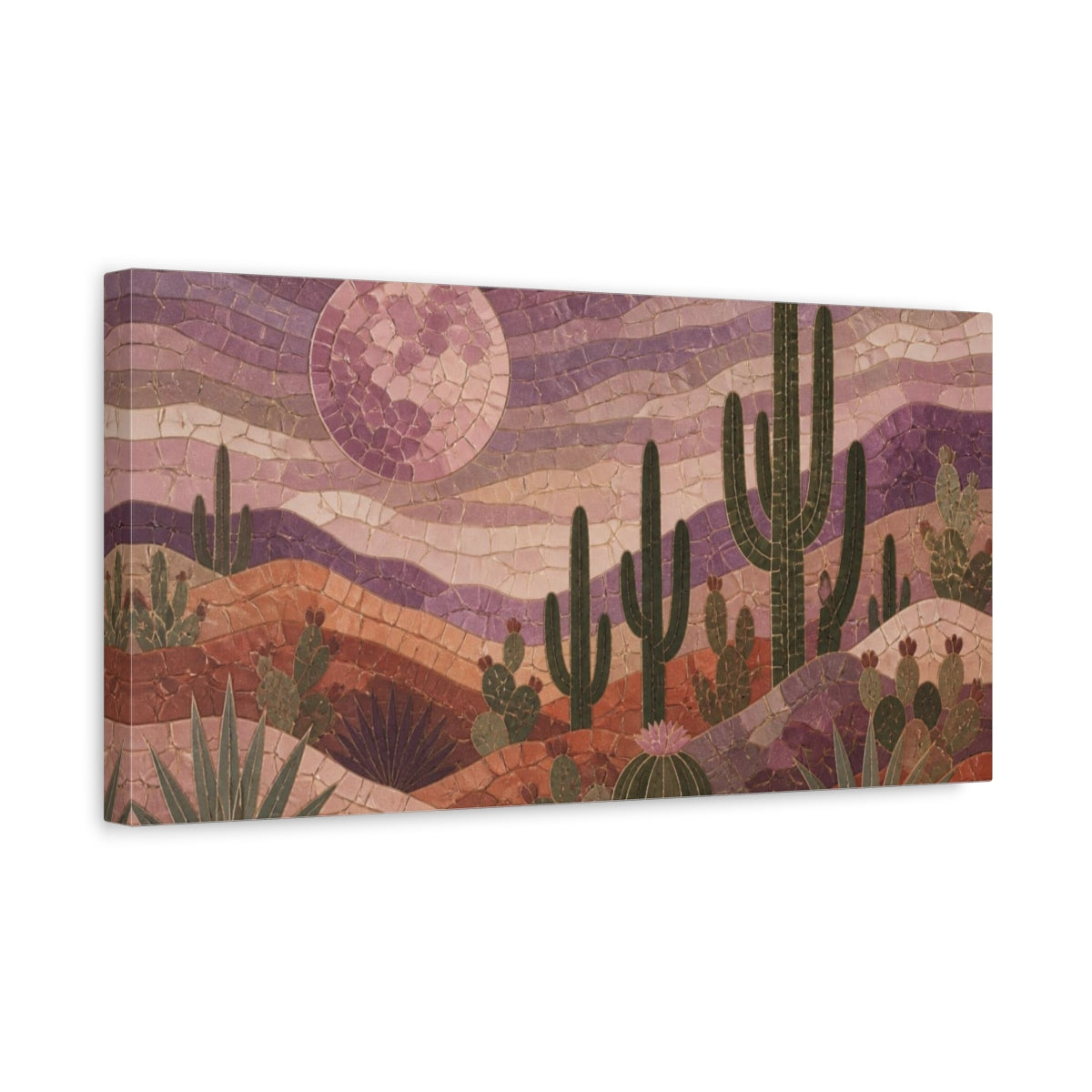 Side Mockup 3. Boho Desert Cacti Mosaic shown as canvas print