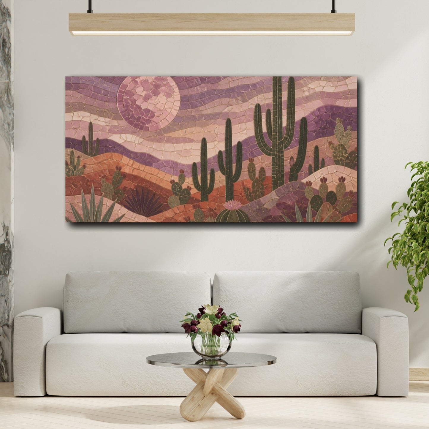 Mockup 2. Boho Desert Cacti Mosaic shown as canvas print