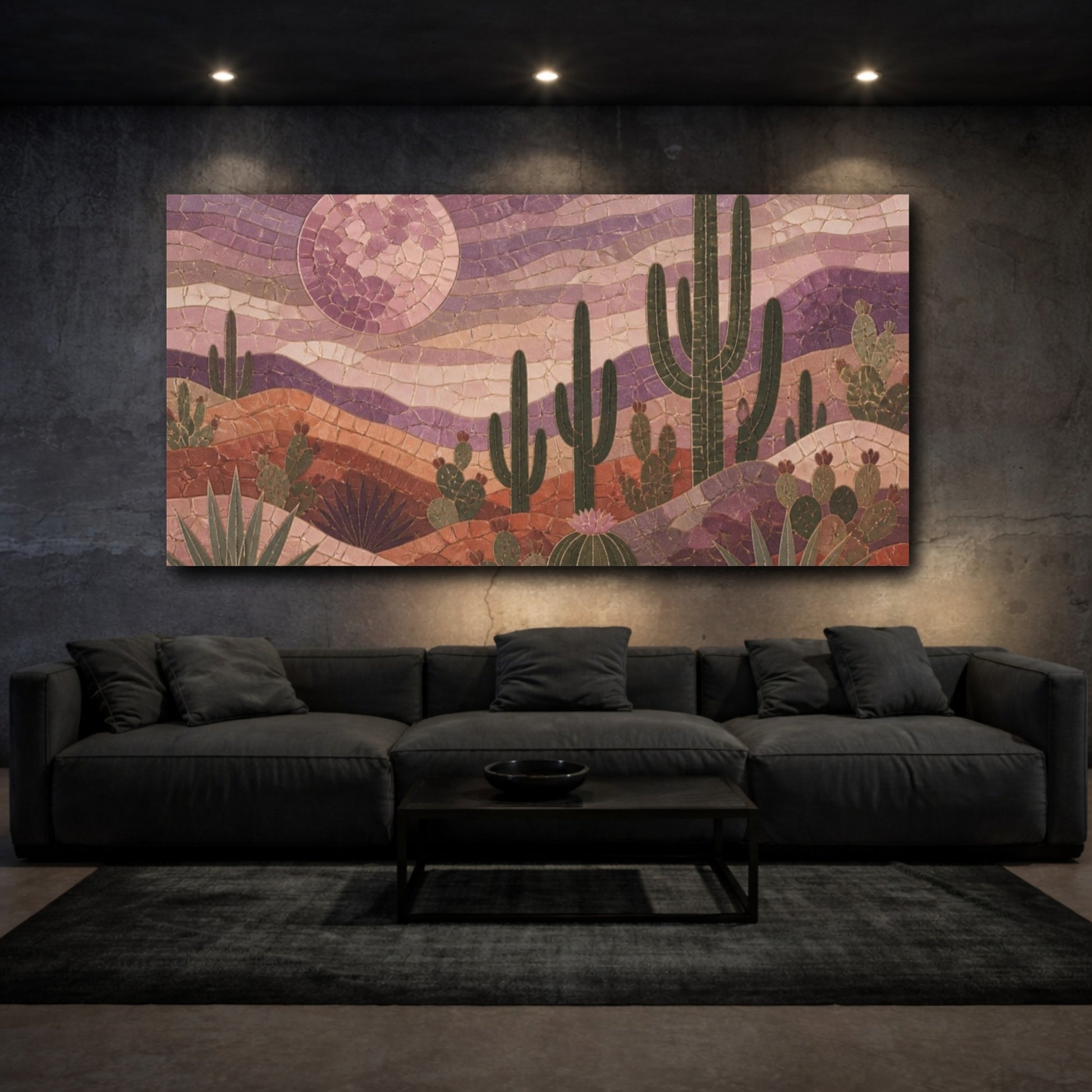 Mockup 3. Boho Desert Cacti Mosaic shown as canvas print