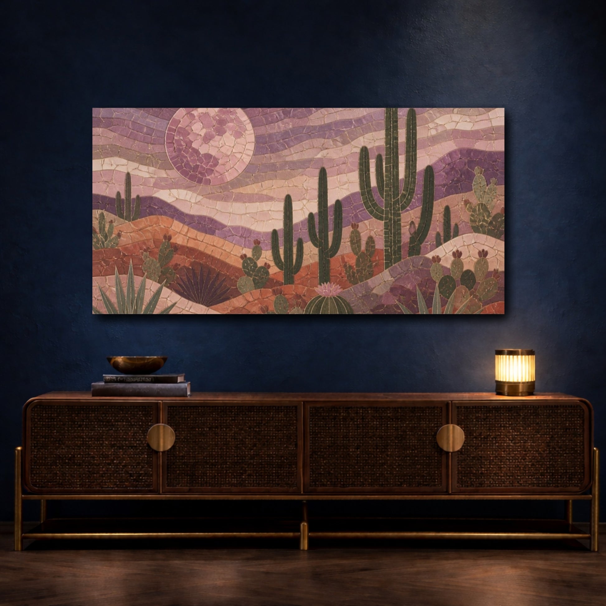 Mockup 4. Boho Desert Cacti Mosaic shown as canvas print