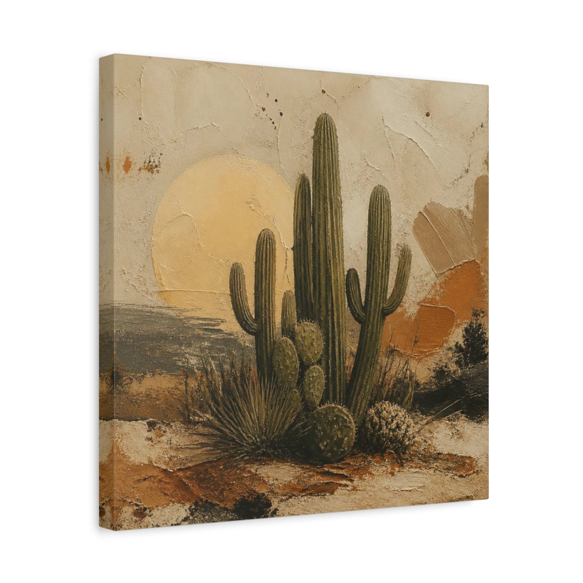 Side Mockup 6. Boho Desert Cactus Cluster shown as canvas print
