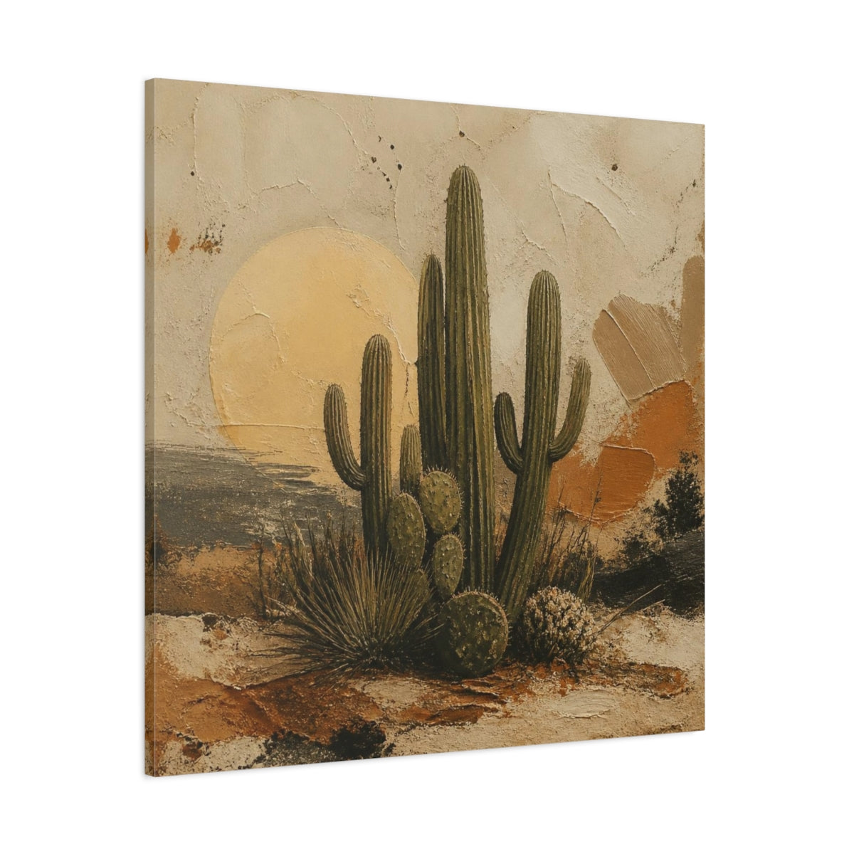 Side Mockup 1. Boho Desert Cactus Cluster shown as canvas print