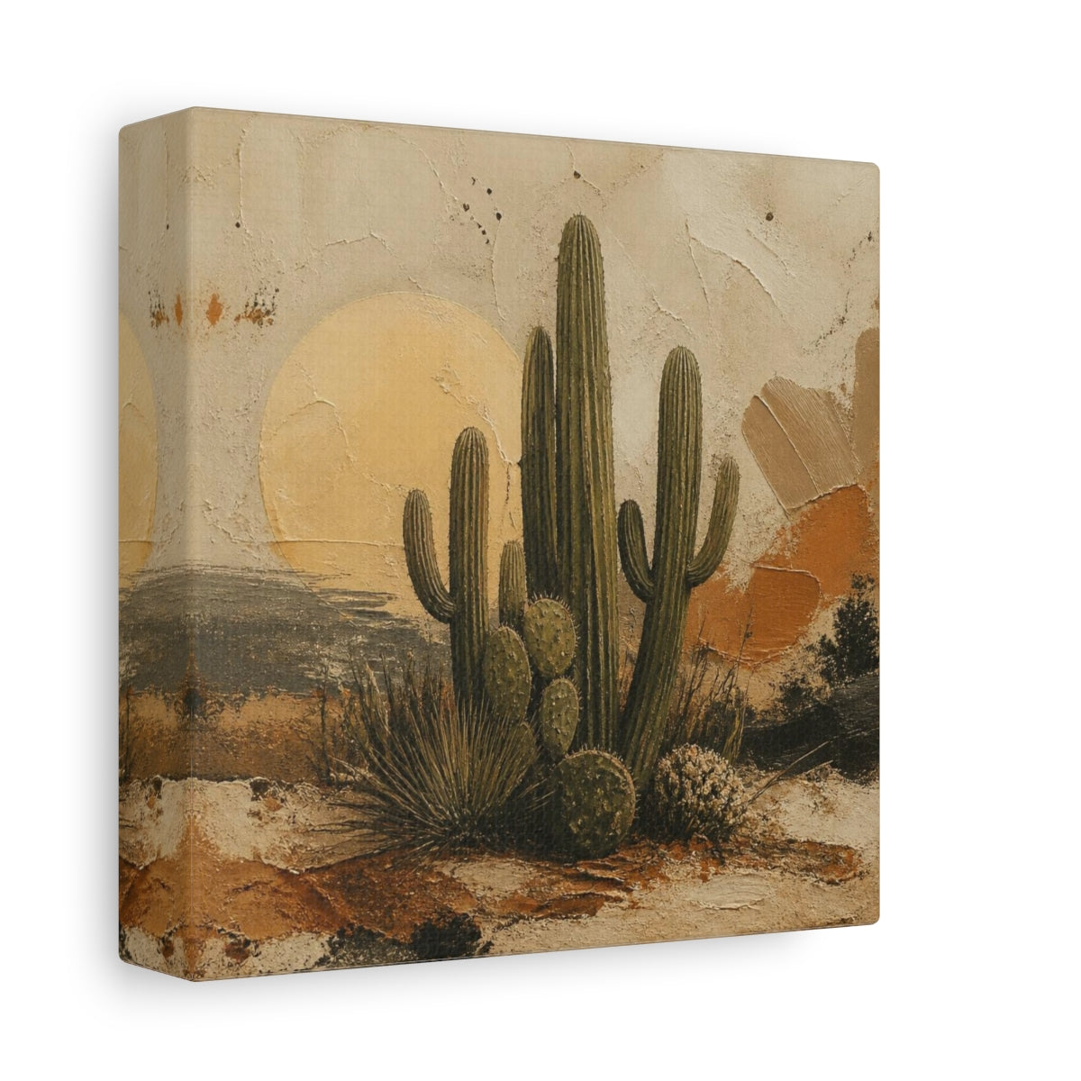 Side Mockup 2. Boho Desert Cactus Cluster shown as canvas print