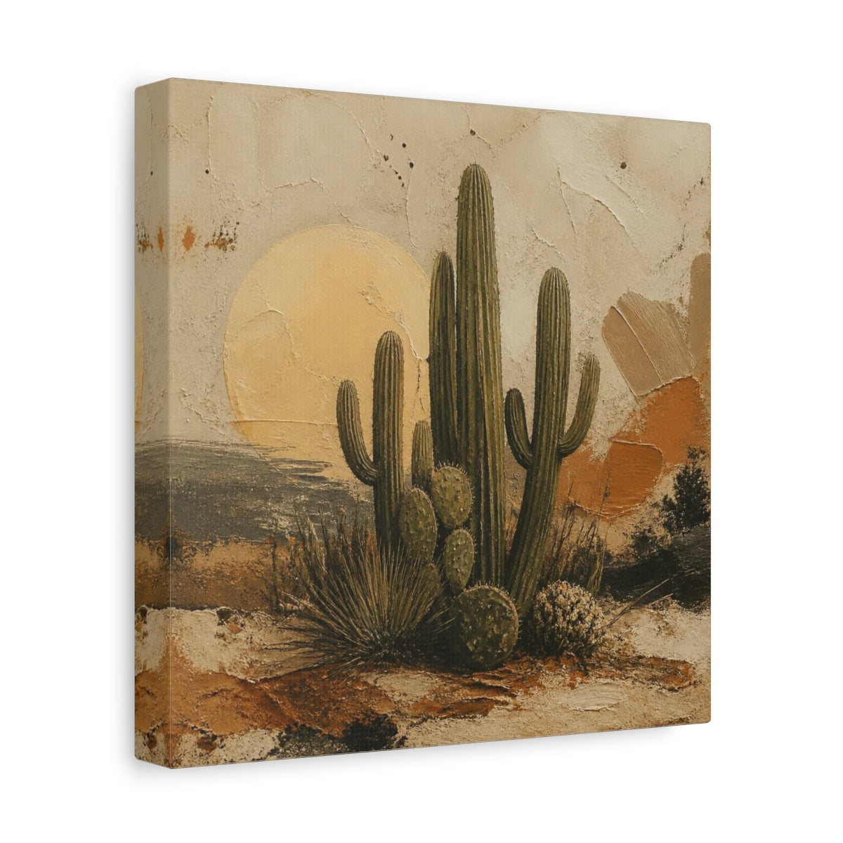 Side Mockup 9. Boho Desert Cactus Cluster shown as canvas print