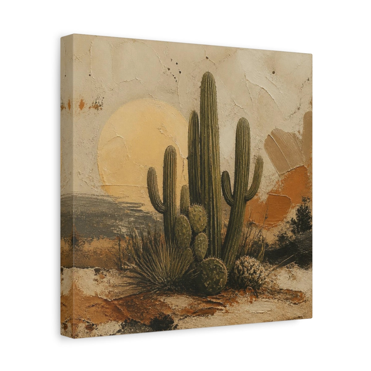 Side Mockup 8. Boho Desert Cactus Cluster shown as canvas print