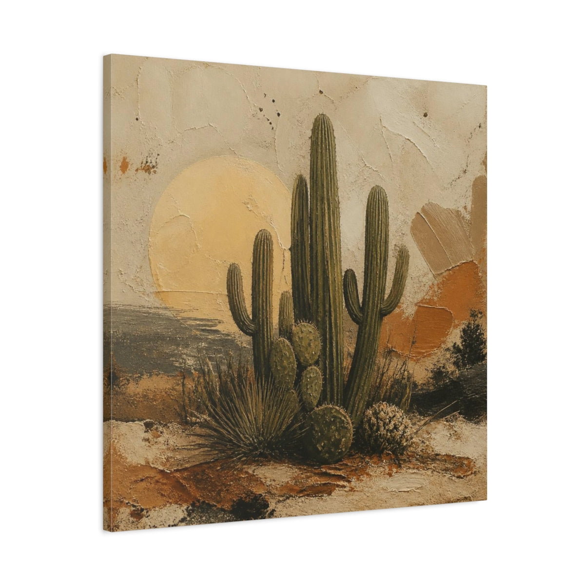 Side Mockup 3. Boho Desert Cactus Cluster shown as canvas print