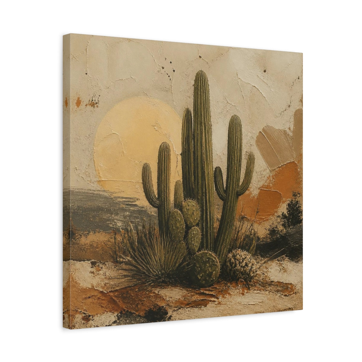 Side Mockup 5. Boho Desert Cactus Cluster shown as canvas print